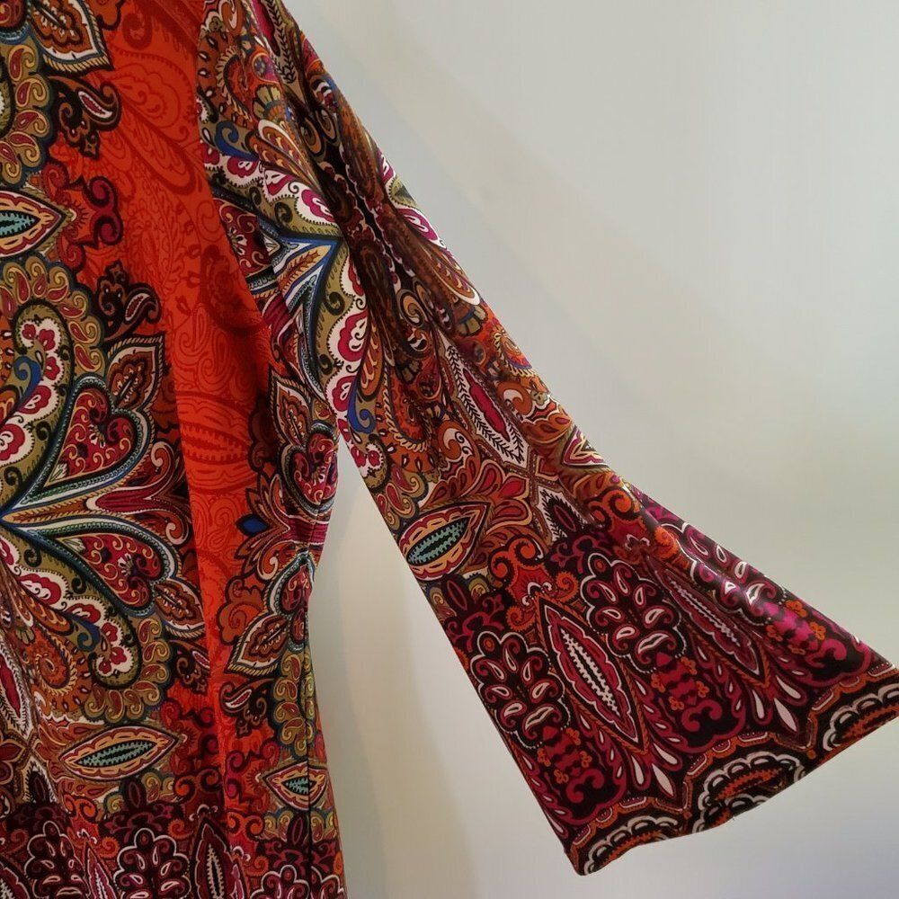 Boho Tunic Top With Long Flared Sleeves With A Paisley Mandala Print Sz PL - Picture 6 of 12
